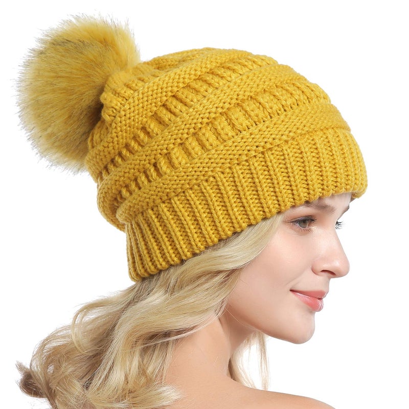QUEENFUR Women Knit Slouchy Beanie Chunky Baggy Hat with Faux Fur Pompom Winter Soft Warm Ski Cap - Image 4